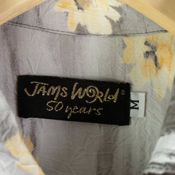 Jams World Shirt Mens Medium Gray Yellow Coal Flower Hawaiian Rayon Made Hawaii - Picture 6 of 10